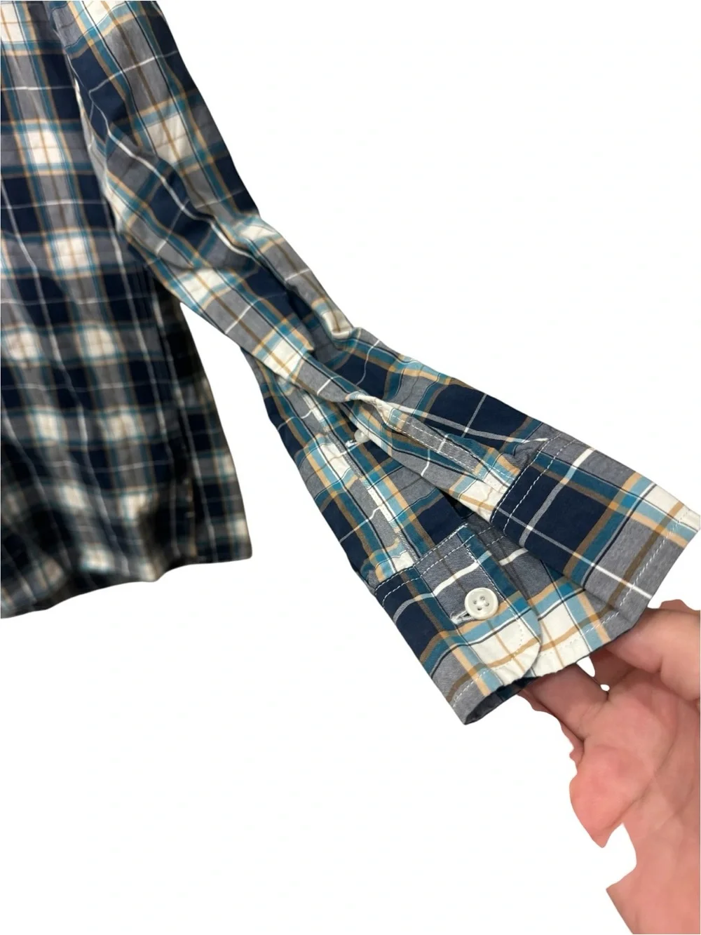 J.Crew button-down shirt features a blue and white plaid pattern size M